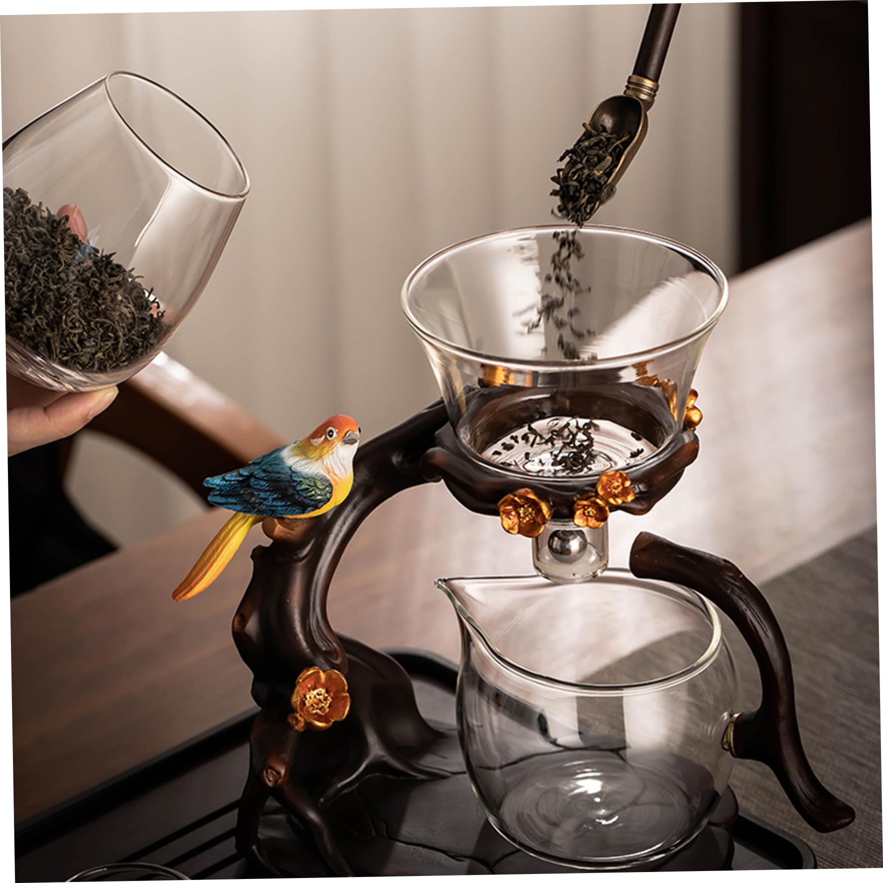 Ensemble de thé MAGNÉTIQUE KUN, théière en verre semi-automatique avec infuseur, 300 ml + 460 ml, 7.8x4.9x10.4 cm
