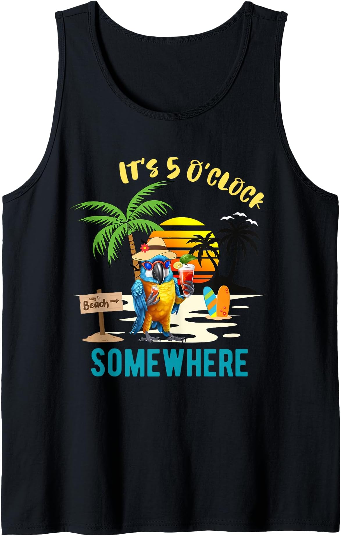 It's 5 O’Clock Somewhere Parrot Sunset Drinking Tank Top