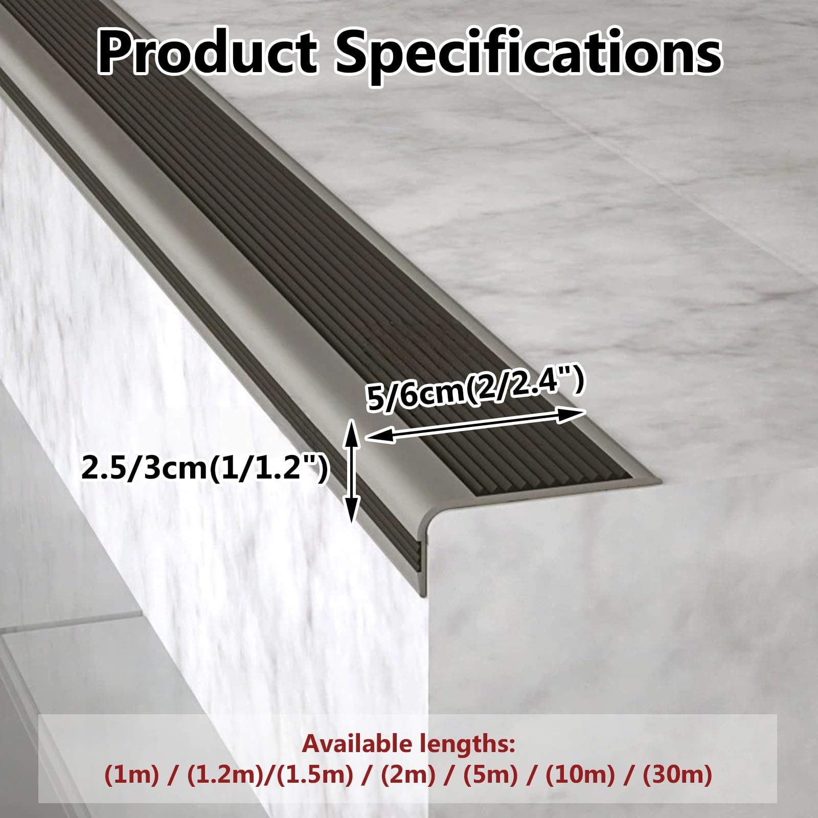 Profilo antiscivolo per gradini in PVC autoadesivo e ignifugo, 5 x 2,5 cm, 10 m, perfetto per scale sicure e uso domestico
