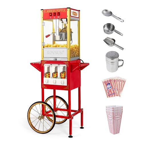 ROVSUN Popcorn Machine Cart with Candy Dispenser 8 Oz Kettle Red