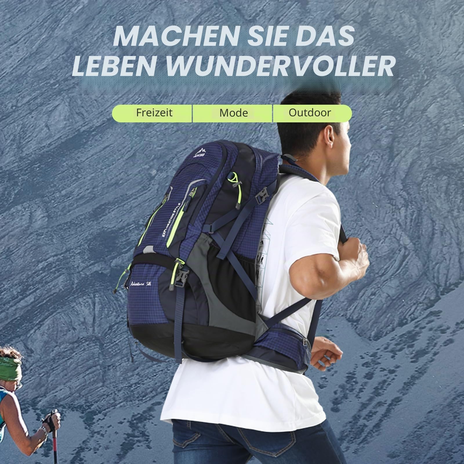 Aoking,Rucksack zum Wandern/Klettern,50L,YJN67363,Standardelemente:abnehmbares Airflow-Mesh-Board,wasserdicht,SOS-Pfeife,Regenschutz