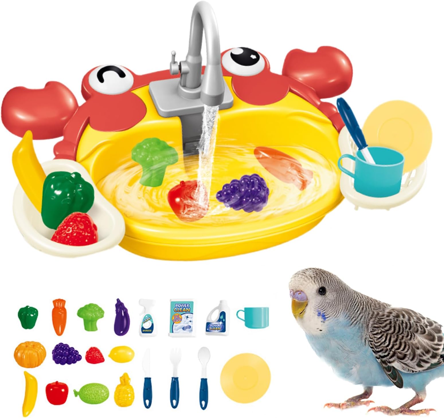 Baggi Parrot – Automatic Bath Tub with Pool Shower, Tap, Smooth with a Free Polish. The Dividing Resistant Bird Water Bath and Pool with Fu