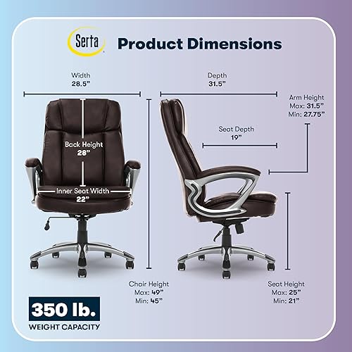 Miniatura 3 de Serta Fairbanks - Silla de oficina ejecutiva grande y alta, ergonómica, cómoda, sillas de computadora con respaldo alto, soporte lumbar, cojín de