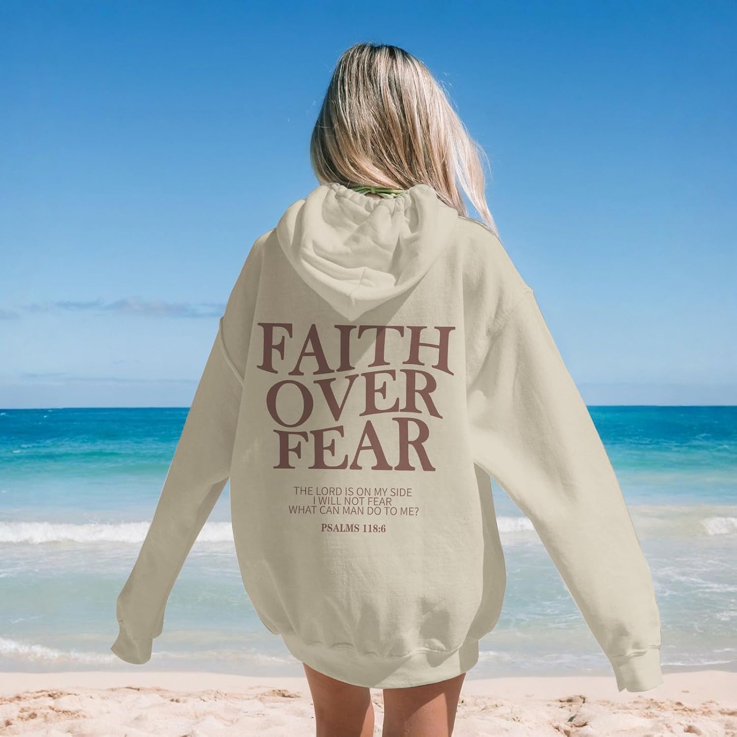Wrenpies Faith Over Fear Hoodie for Women Christian Jesus Bible Verse Sweatshirt God Religious Oversized Tops
