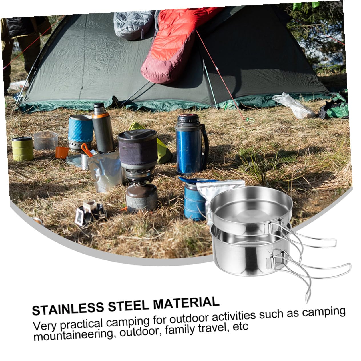 Healvian Ustensiles Cuisine De Camping INOX 8 Pièces, Casseroles Et Poêles Pliables en Acier Inoxydable, Légers Et Multifonctions pour Randonnée, Pique-niques en Plein Air, Cuisson 5-6 Personnes
