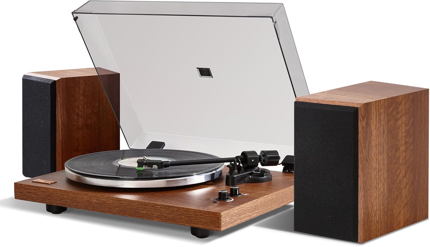 Arkrocket Cassini Vinyl Record Player Wireless Bluetooth Turntable Builds in Phono Preamp and Comes with 40W External Speakers Retro Wooden Shell High-Fidelity Sound