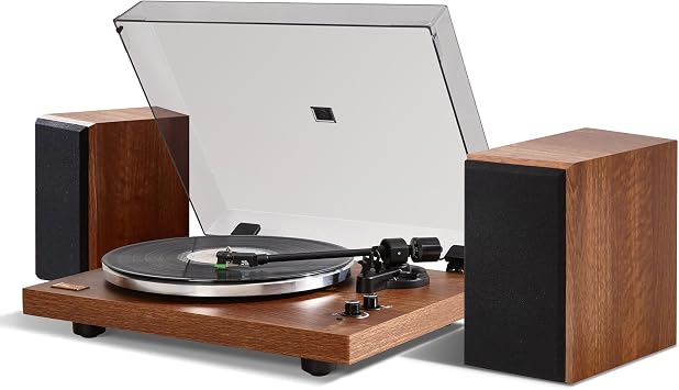 Arkrocket Cassini Vinyl Record Player Wireless Bluetooth Turntable Builds in Phono Preamp and with 40W External Speakers Retro Wooden Shell High-Fidelity Sound