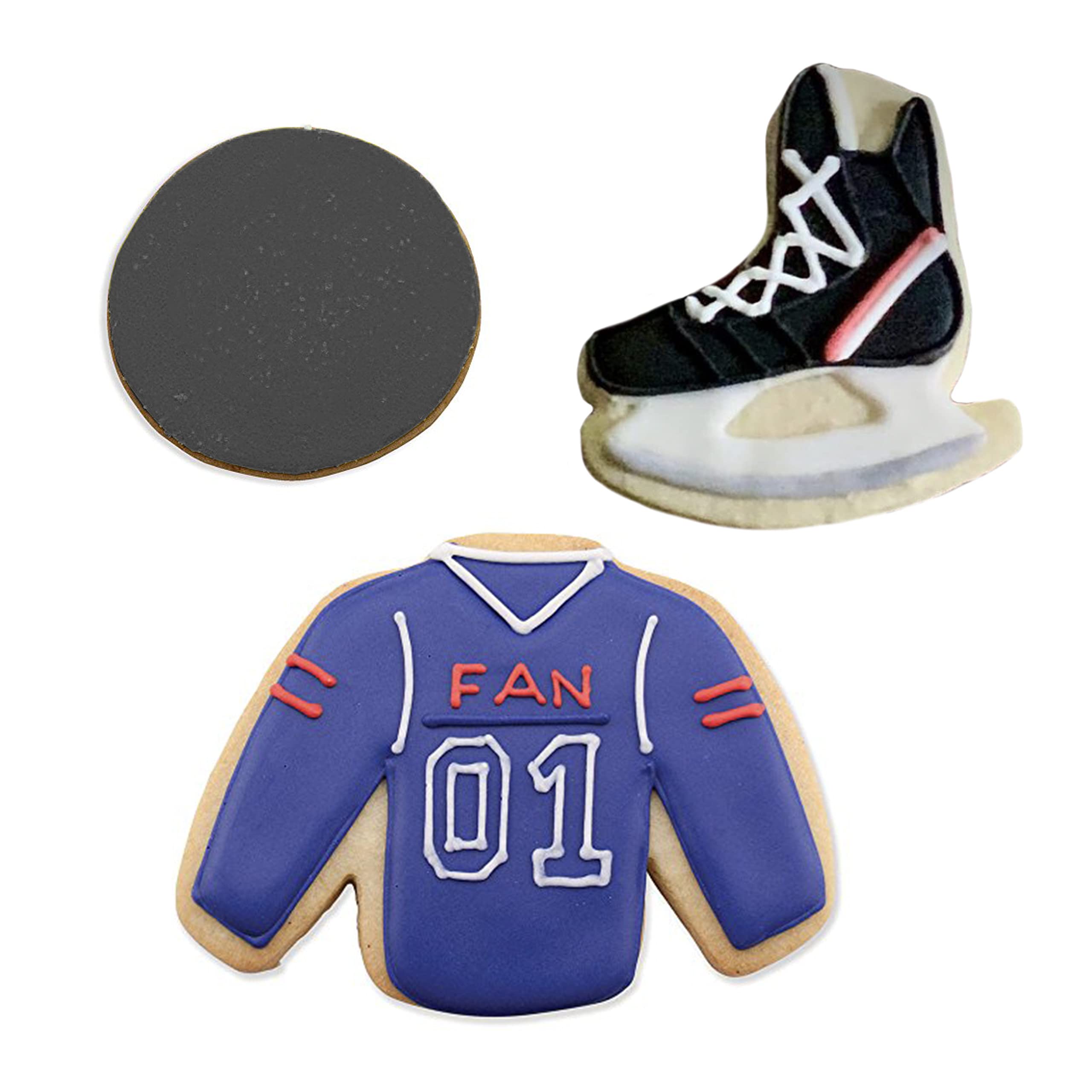 Ann Clark Cookie Cutters 3 Piece Ice Hockey Set with Recipe Booklet, Jersey, Hockey Skate and Puck 1
