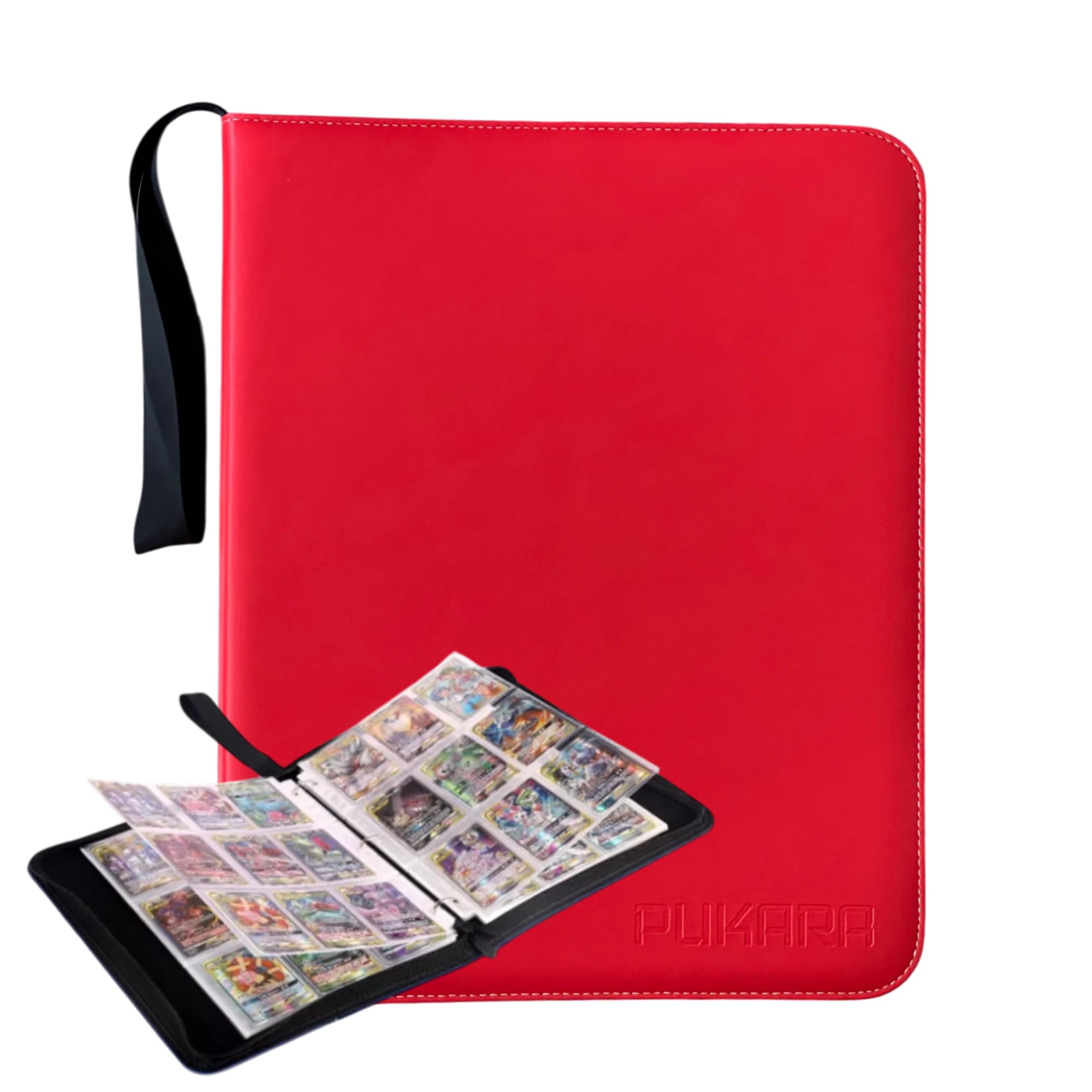 PUKARA Trading Card Binder with Zipper, 900 Card Holder, Includes 50 Removable 9-Pocket Sleeves, Waterproof PU Leather