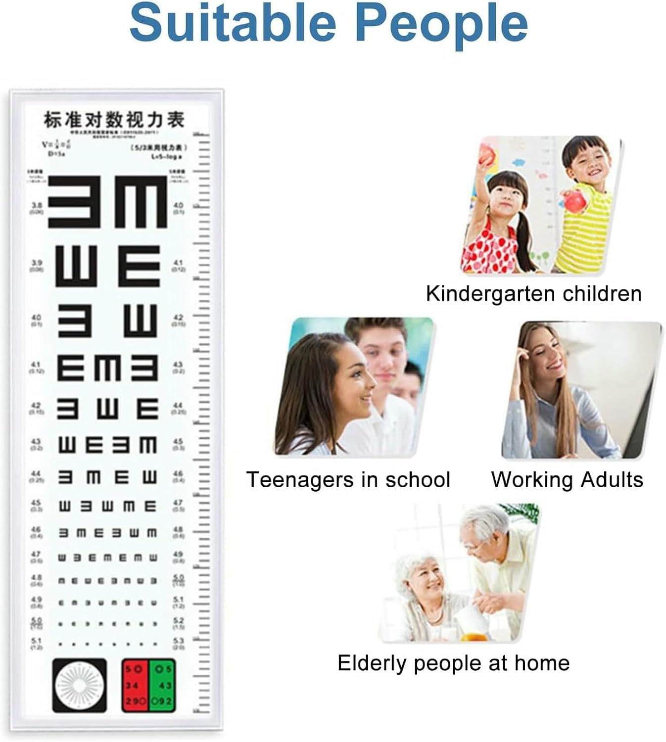 Eye Chart Light Box, LED Eye Vision Chart, Standard Eye Exam Chart, 2.5/5m Measurement Distance and Remote Dimming, No Fade and No Glare, for Clinics, Schools, Optical Shops, Hospitals(90*30*0.6cm/35.