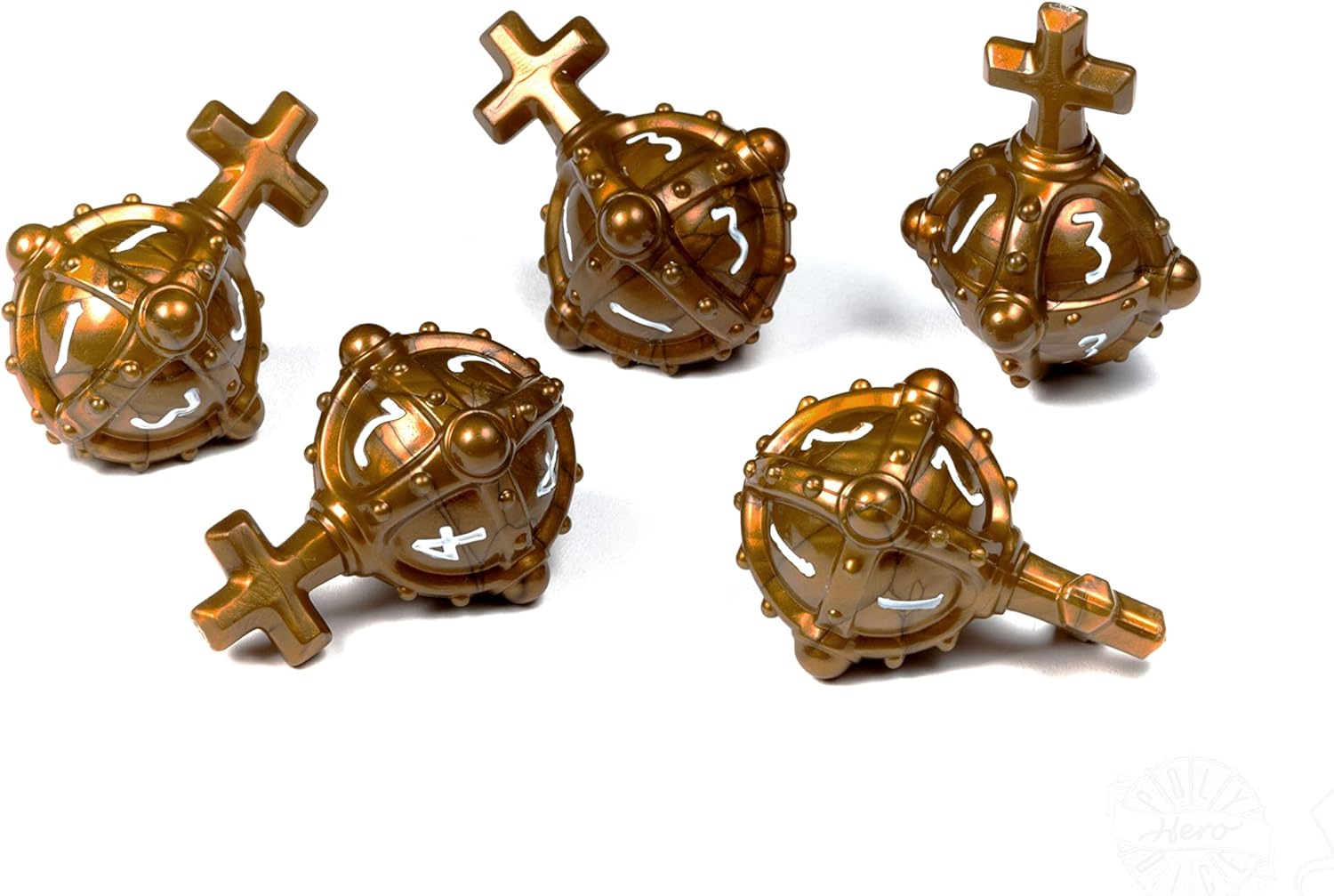 PolyHero Cleric 5d4 Hallowed Hand Grenades in Merciful Gold – Divine Weapon & Relic Dice, Tabletop RPG Accessory