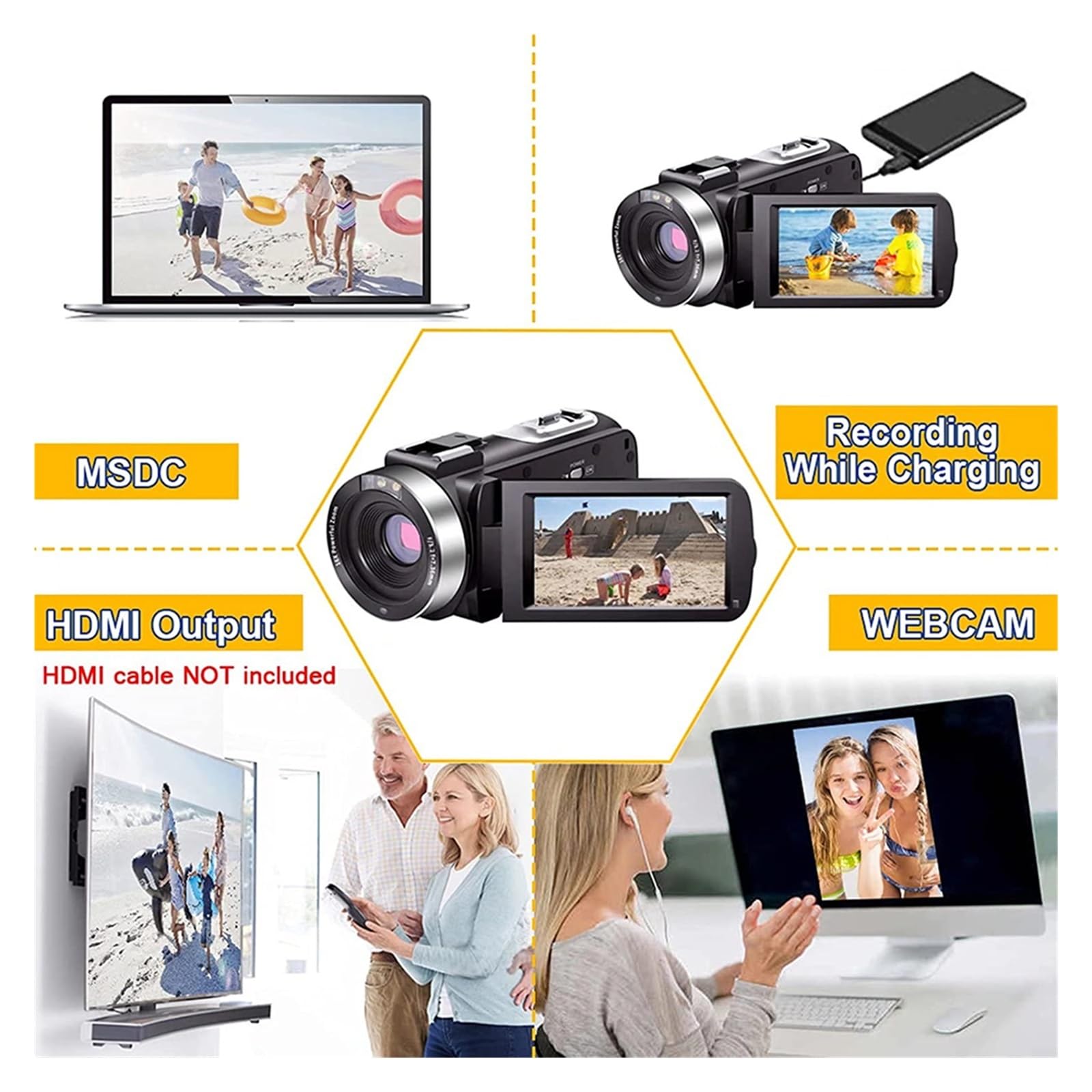 Videocamera Night Vision 2K Zoom 16X Vlogging A Infrarossi 2.7K 30MP Registratore Digitale Portatile Live Streaming Cattura Facilmente Momenti Meravigliosi(With 128G SD Card,With MIC)