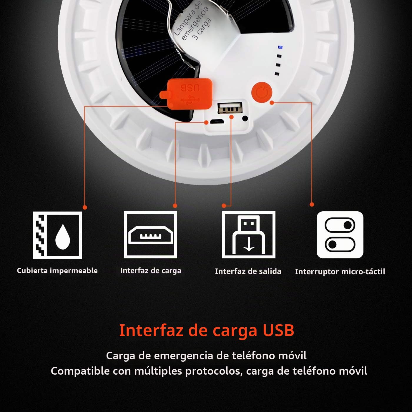 Lámpara LED solar para camping, carga USB, con mando a distancia, 5 modos, colgante, IPX7, impermeable, banco de energía, para camping, senderismo, huracán