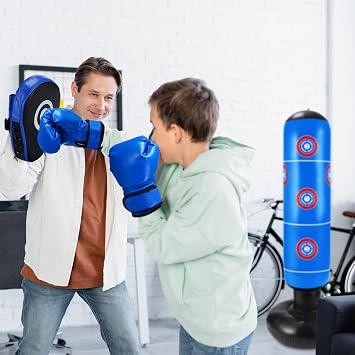 7 Pcs Kids Punching Bag Set Include Boxing Gloves, Inflatable Punching Bag, Hand Wraps, Hand Pads, Air Pump, Kids Boxing Training Set for Karate Kickboxing Taekwondo