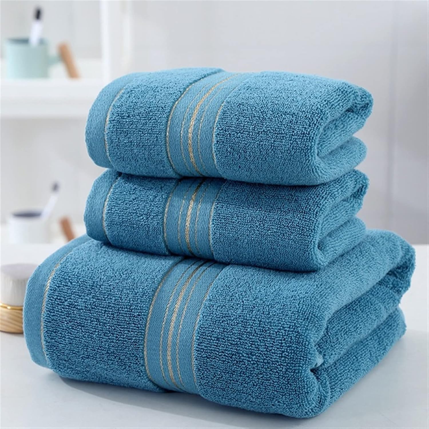 Wide Satin Golden Silken Cotton Towel Set Khaki Big Shower Bathroom for Men Women Home Face Hand Towel