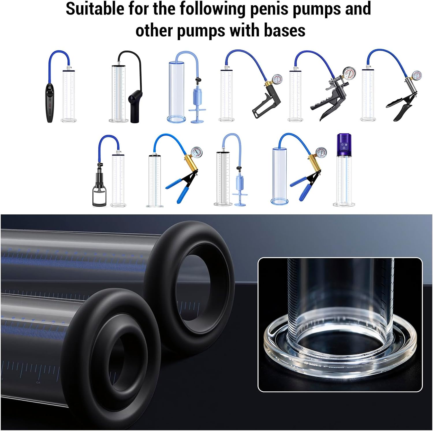 2PCS Premium Penis Pump Sleeve,Suitable for 2.125-2.5 inch Pump cylinders with Base,Male Masturbator Penis Pump Sleeve,Cock Pump Accessories,Adult Sex Toys for Men.