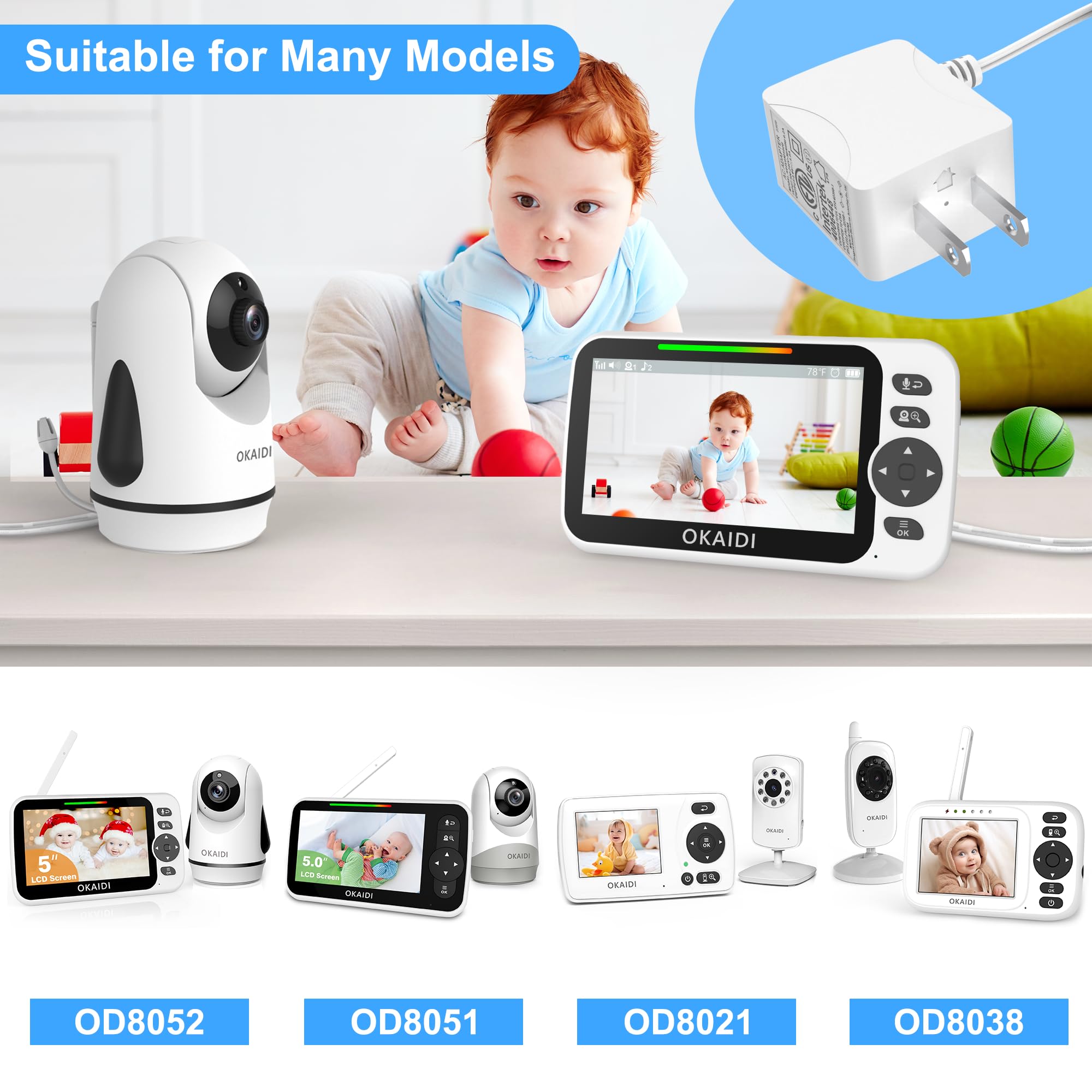 Baby Monitor Charger Adapter - 5V 1A Power Cord For OKAIDI Baby Monitors