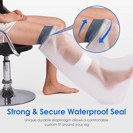 COMFYTHERA Waterproof Cast Cover for Shower Ankle Wound Protector Bath Adult Watertight Cast Bag Showering for Surgery Foot, Ankle, Burns Reusable (B-Short Leg)