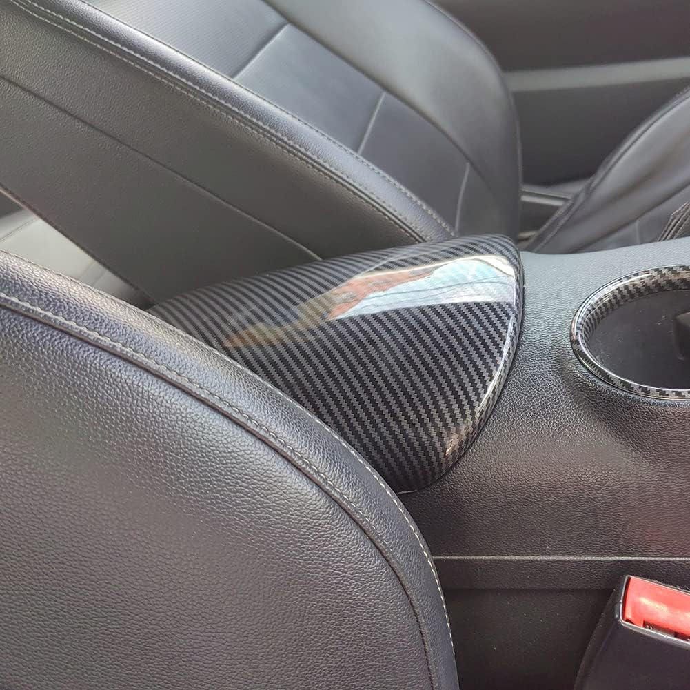 AOKIO Center Console Armrest Storage Box Cover Trim Compatible with 2015 2016 2017 2018 2019 2020 2021 2022 2023 2024 Ford Mustang Accessories (Carbon Style)