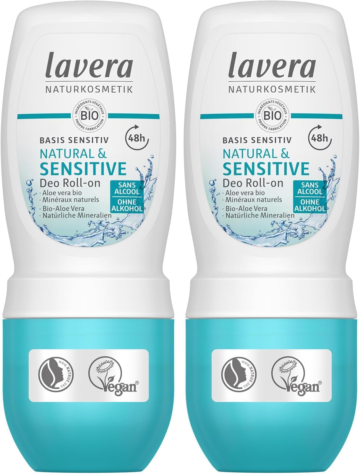 lavera basis sensitiv Deo Roll-on Natural & Sensitive - deodorant roller with organic aloe vera - 48-h protection - for sensitive skin - alcohol-free - natural cosmetics - vegan - organic (1 x 50 ml)