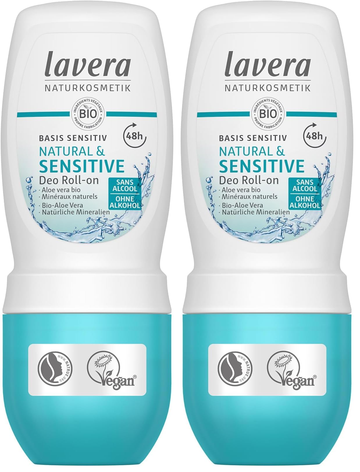 lavera Deo Roll-on basis sensitiv NATURAL SENSITIVE - vegan - Naturkosmetik - Deo-Roller mit Bio-Aloe Vera - Natürliche Mineralien ohne Aluminium - alkoholfreien Rezeptur - 48-h Schutz - 50 ml