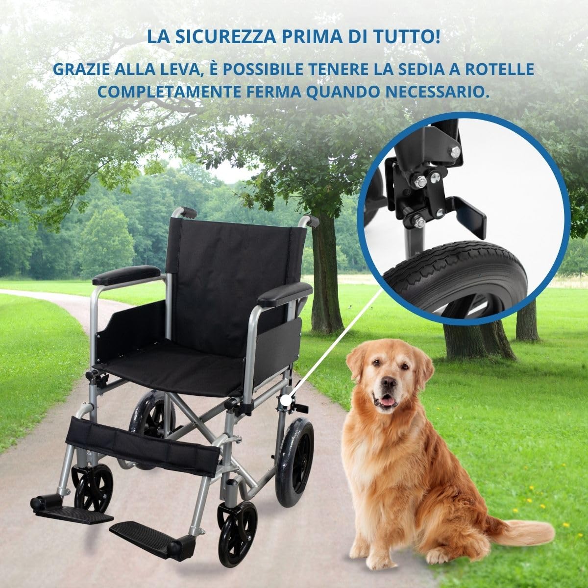 Mobiclinic®, Sedia a rotelle pieghevole, Marsella, Marchio europeo, Robusta, Seduta 46cm, Poggiapiedi e braccioli pieghevoli, Freno leva, Ruote sgancio, Argento
