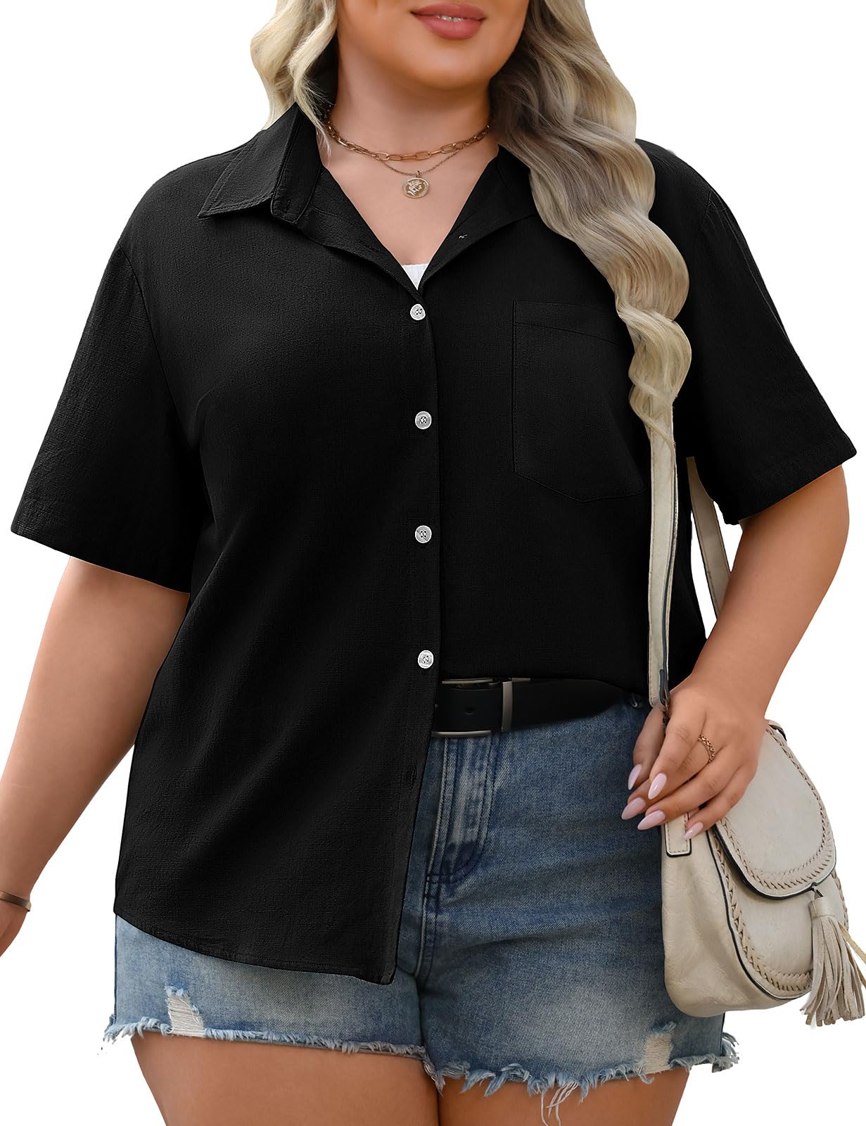 Photo 1 of Jyanl Plus Size Tops for Women Button Down Shirts Cotton Linen Summer Tops