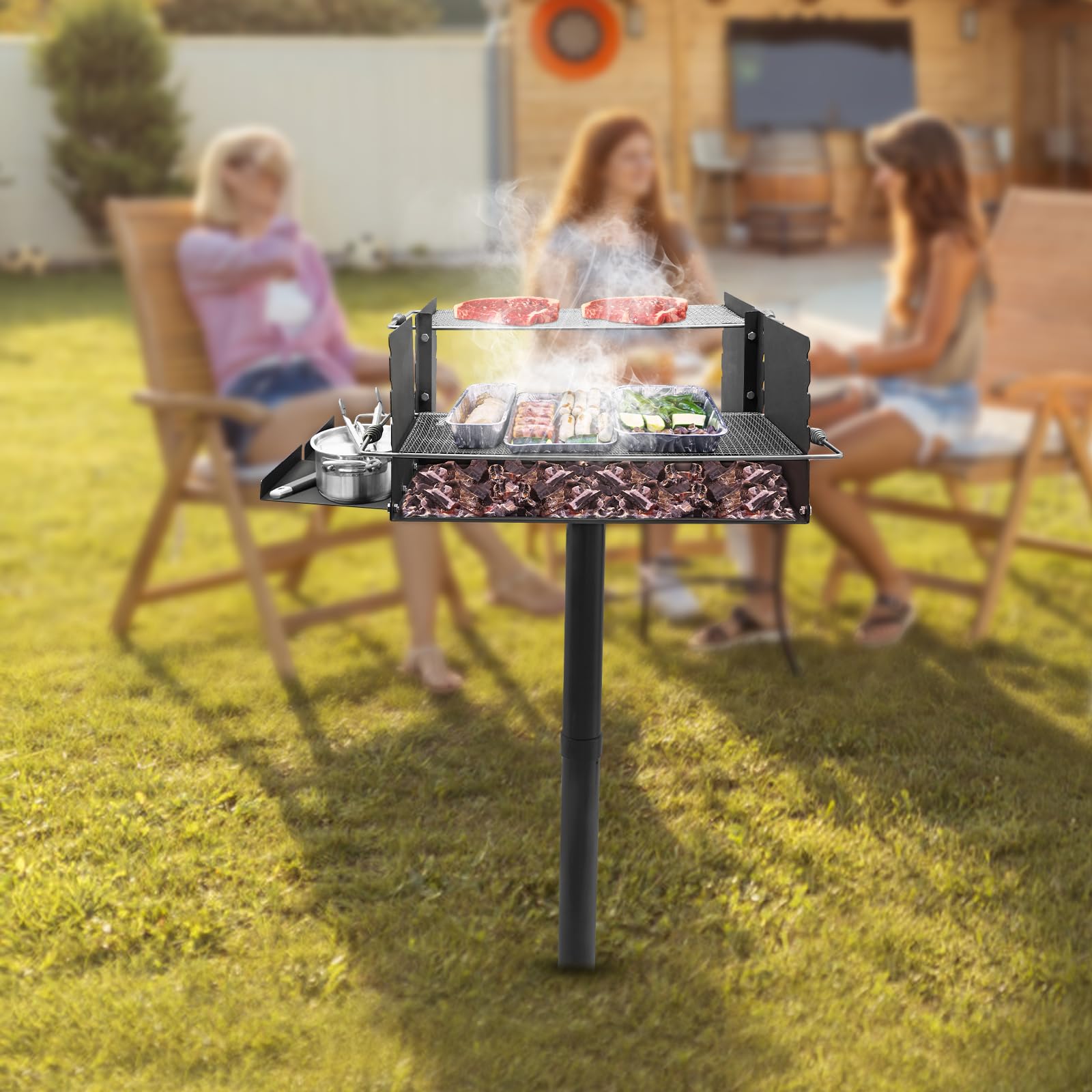 Barbacoa grande estilo parque, 101,6 x 64,77 x 133,35 cm, parrilla de pie individual para exteriores para camping y jardín para barbacoas al aire libre, celebraciones