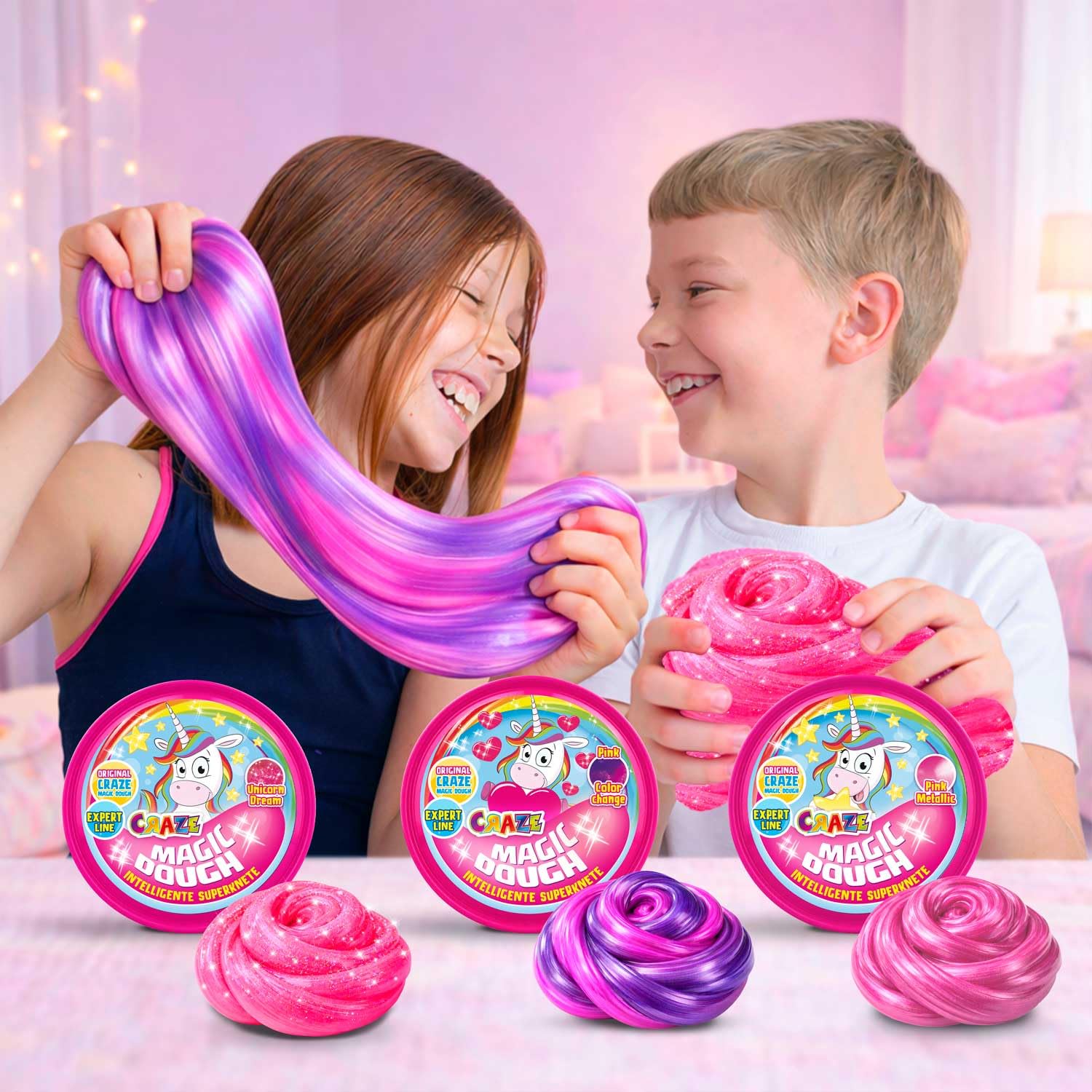 Magic Dough Expert 35306 inteligentna plastelina, różowa, jednorożec, 70 g, puszka