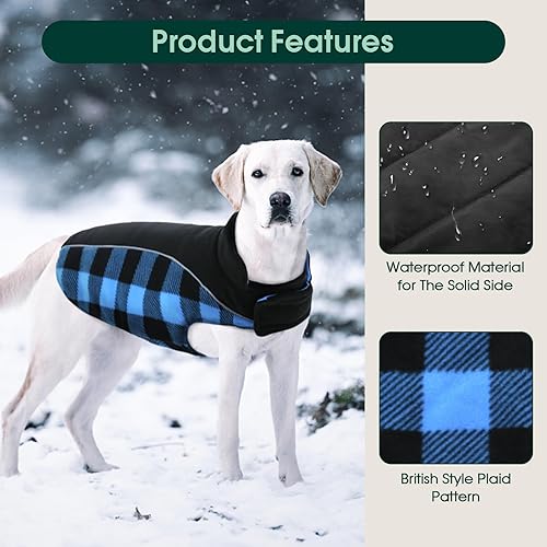 Miniatura 17 de Kuoser Dog Winter Coat, Reversible Waterproof Dog Jacket with Reflective Strip, Warm Dogs Fleece Vest Adjustable Doggy Cold Weather Clothes Plaid
