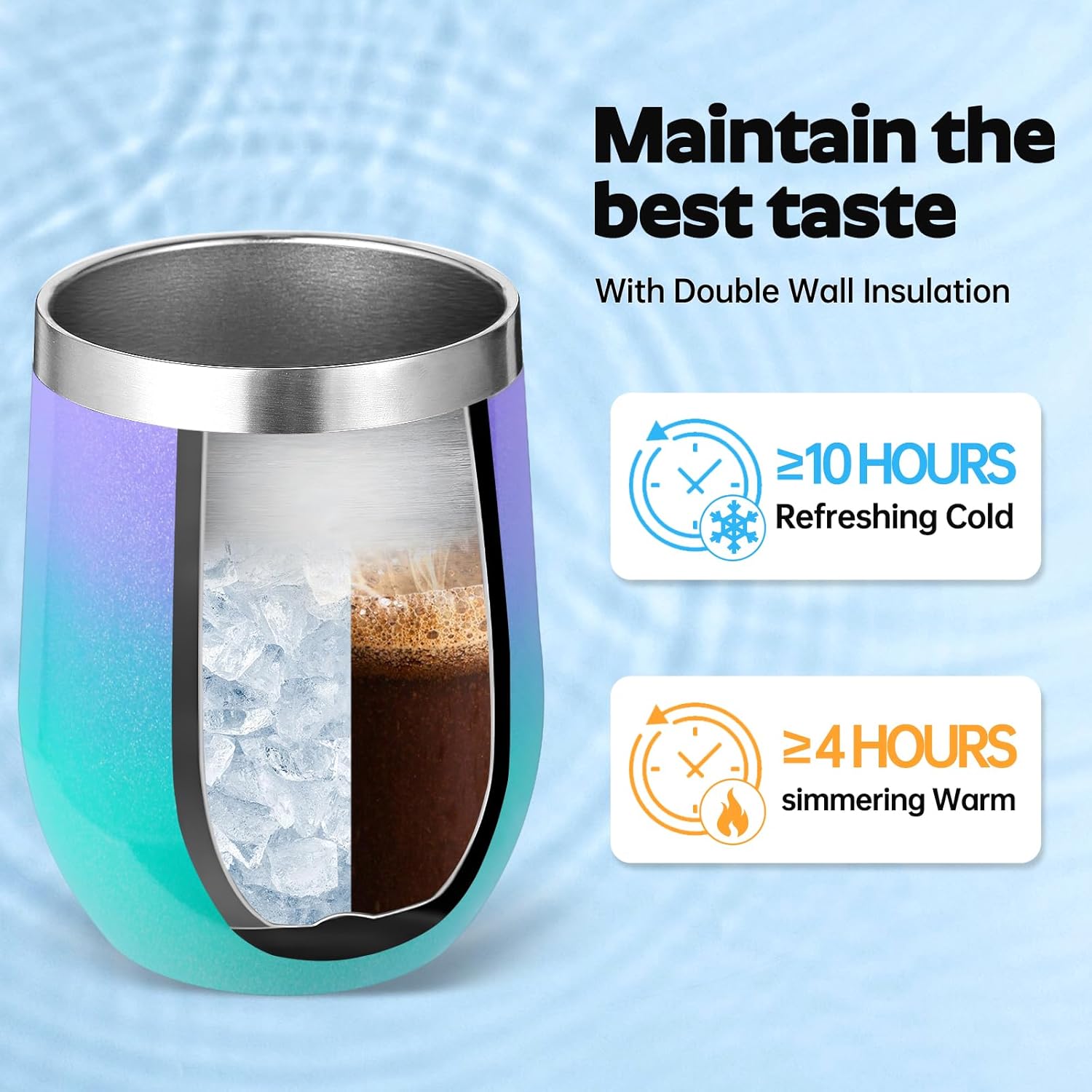 Volhoply 12oz Stainless Steel Wine Tumbler with Lid and Straw,Double Wall Vacuum Insulated Stemless Wine Glasses,Reusable Travel Coffe Mug for Cold Drinks,Tumblers Gifts for Women（Purple Green,1 Set） - Image 5