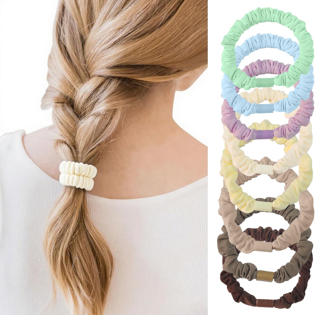8 Pack Mulberry Silk Skinny Scrunchies