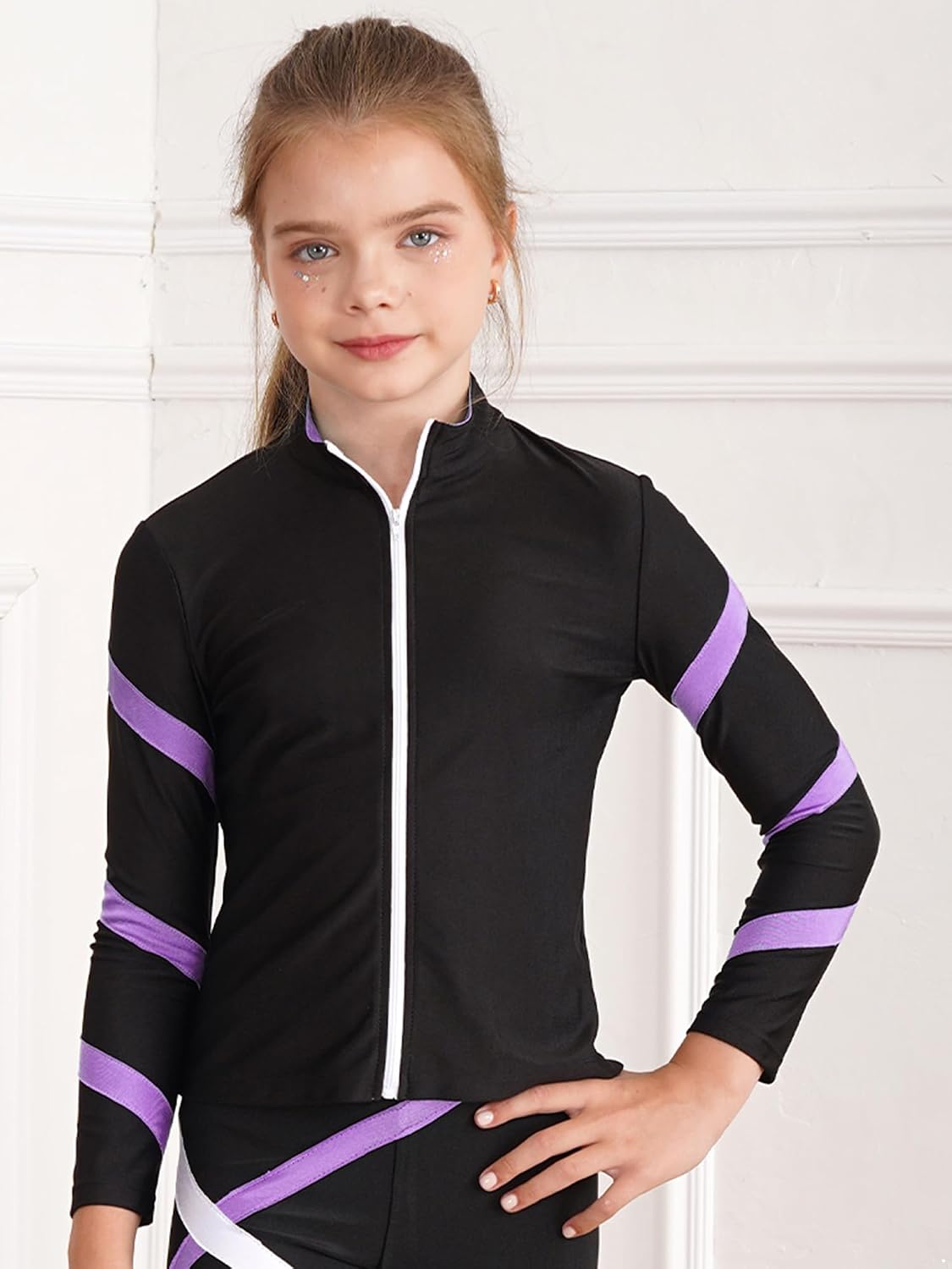 TTAO Girls Zip Sweatshirts Long Sleeve Running Workout Active Jacket Mock Neck Lightweight Biker Jogger Coat