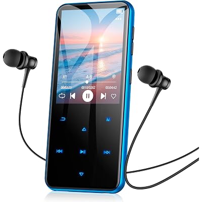 AGPTEK 32GB MP3 Player with Bluetooth, M3 2.4 inch Music Player with Speaker and FM Radio, Touch Buttons, Supports Up to 128GB(Blue)