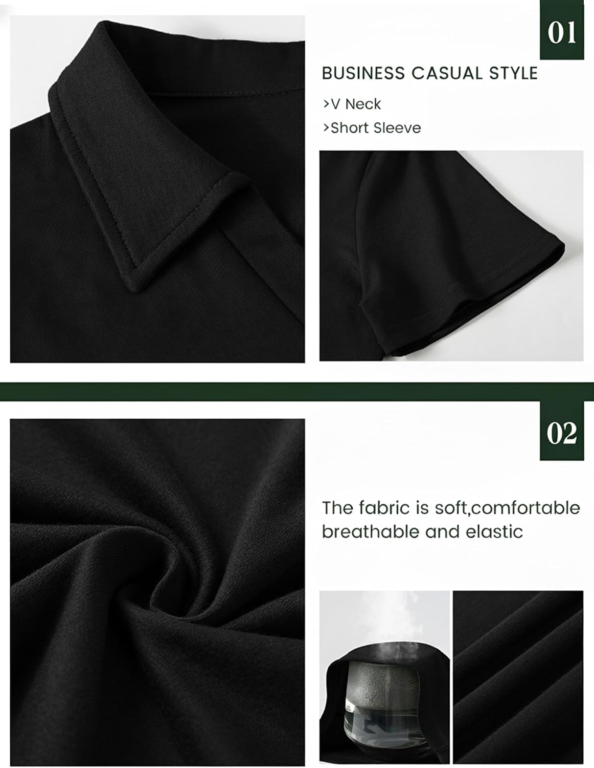 ZENUTA Women's Polo Shirts Short Sleeve V Neck Collared Work Top, Cotton Blend Business Casual Golf Shirt