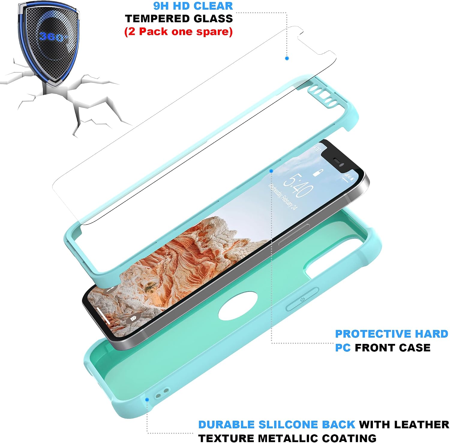 ORETECH Designed for iPhone 12 Pro Max Case, Compatible with iPhone 12 Pro Max Cover with [2 x Tempered Glass Screen Protector] Fully Protective Silicone Case for iPhone 12 Pro Max Case 6.7''Green