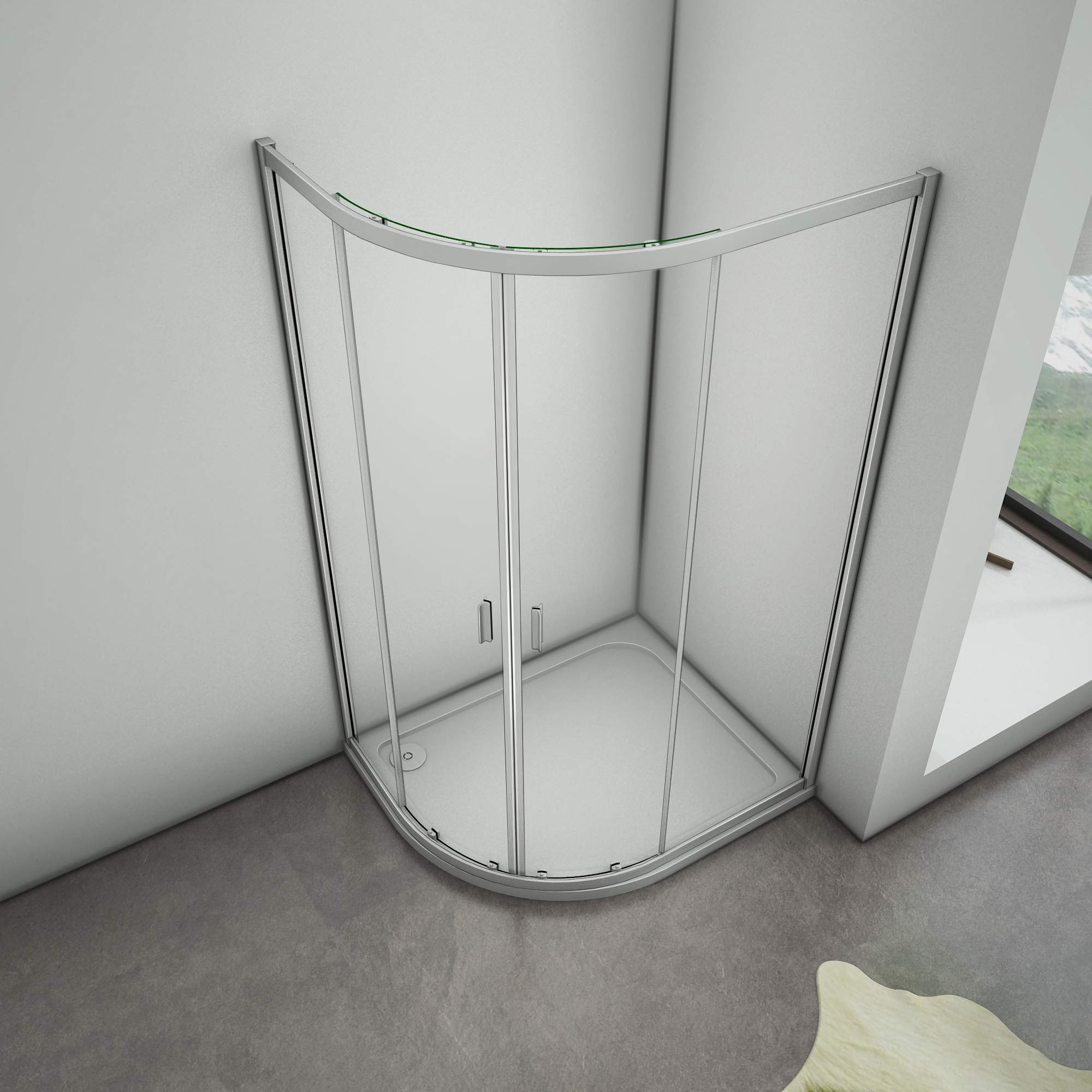Mamparas de ducha Semicircular Puerta Corredera Gris Mate Curva Italiana 5mm 90x120x185cm