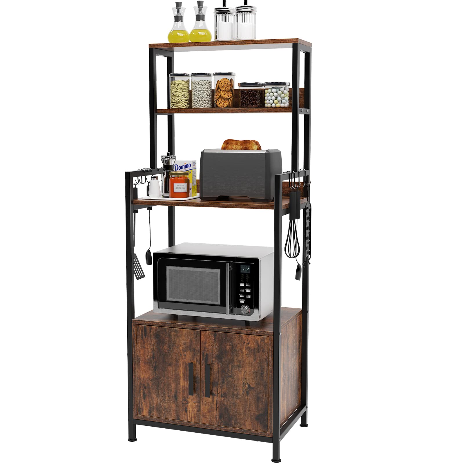 4-Tier Metal Microwave Stand With Wheels - Compact Kitchen Storage Rack, Black