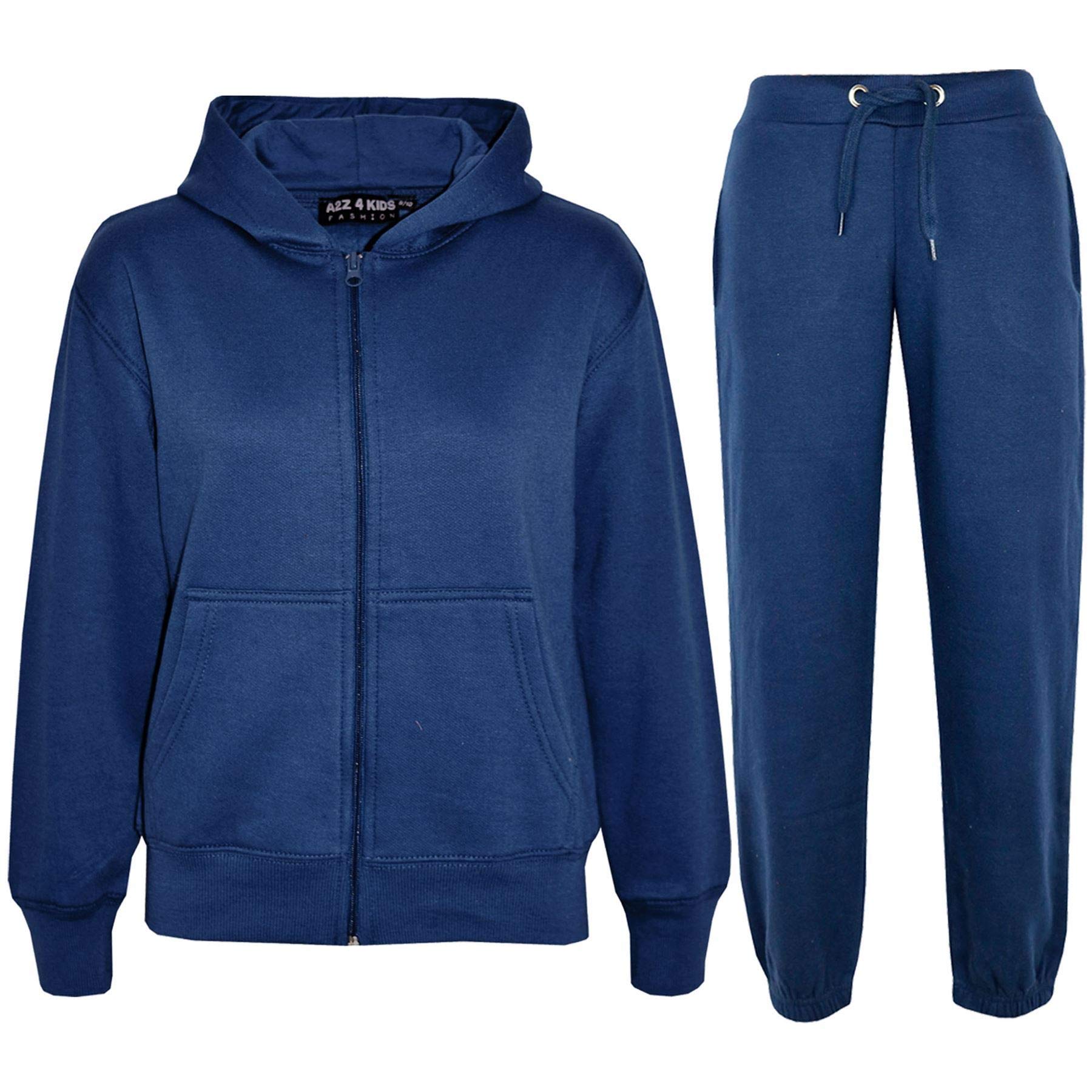 A2Z 4 Kids Boys Girls Tracksuit Set Plain & Camouflage Fleece - Plain Tracksuit Navy 13