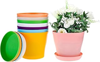 Sparkfire 7.9 Inch Plastic Planters Indoor Flower Plant Pots Set of 8, Modern Decorative Gardening Containers for All Hous...