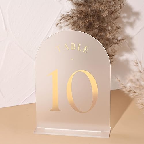 Miniatura 25 de UNIQOOO Números de mesa de boda de arco esmerilado con soportes 1-15, letreros y soportes acrílicos de 5 x 7 pulgadas, paquete de 15, perfecto