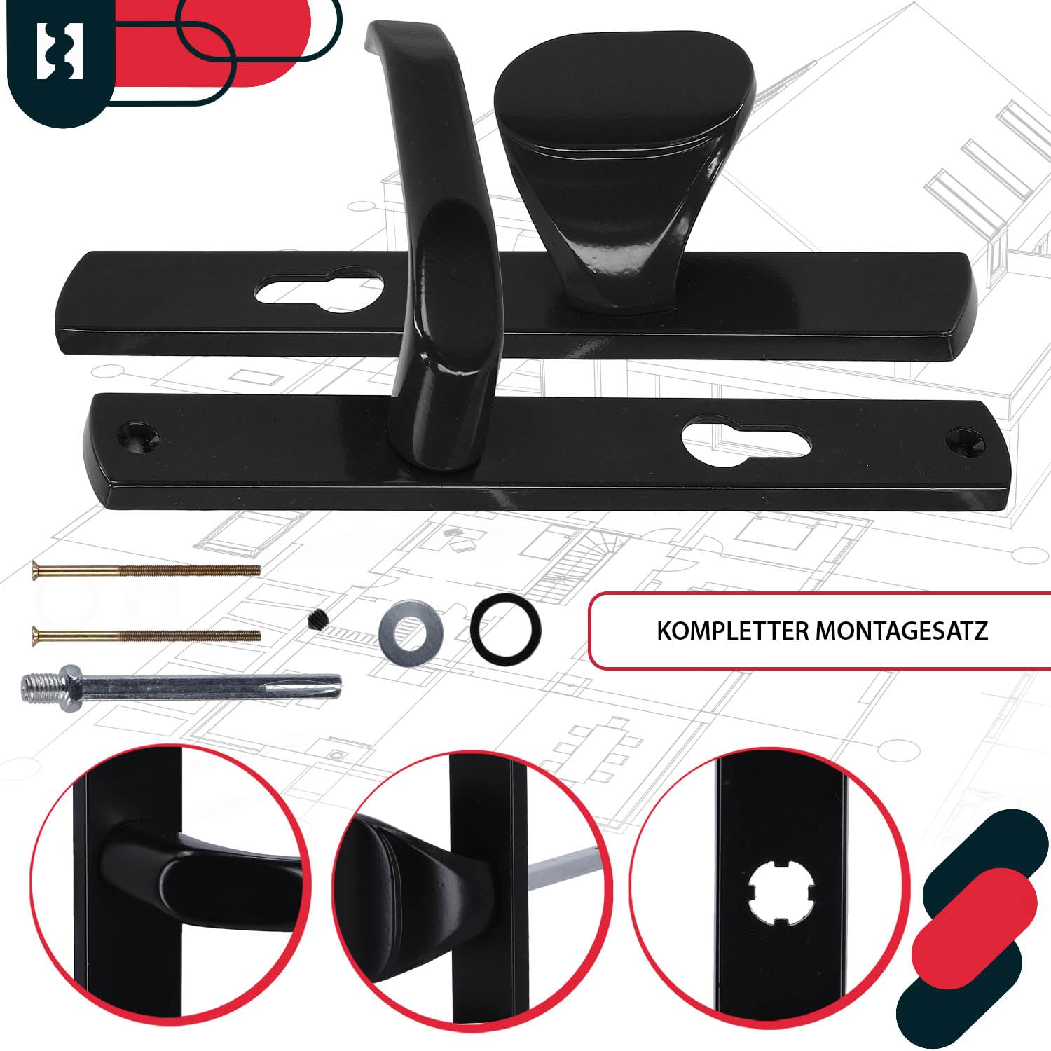 KOTARBAU® Türdrücker-Türknauf Satz 72 mm Langschild Schwarz Profilzylinder für Türen Tore Pforten