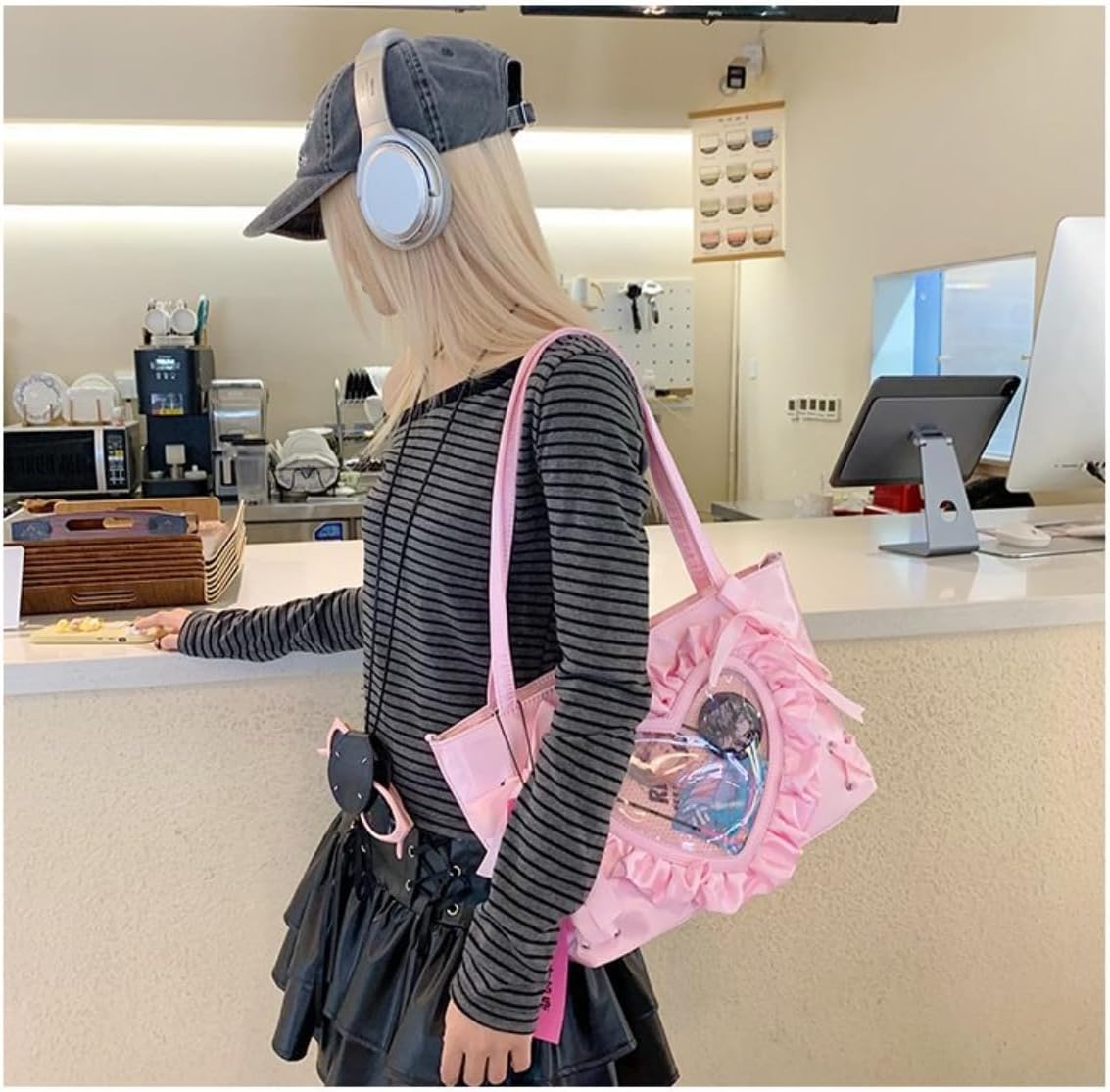 Sweet heart lace design shoulder bag ballet style drawstring messenger bag anime jk itabag bag female