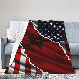 USA American and Morocco Moroccan Friendship Flag Blanket Throw Blanket for Couch Sofa Plush Fleece Bed Blankets Lightweight Comfy Flannel Ultra-Soft Warm Blankets 50"X40"
