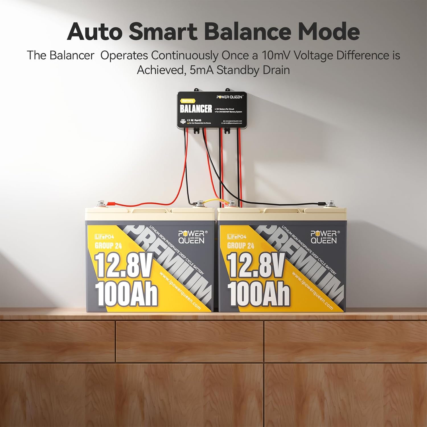 Power Queen Battery Balancer 48V (4 * 12V) Battery Equalizer for 24V/36V/48V Batteries Bank, Supports for LiFePO4/ Lead Acid/Gel/AGM/SLA Perfect for RV Solar Home Off Grid