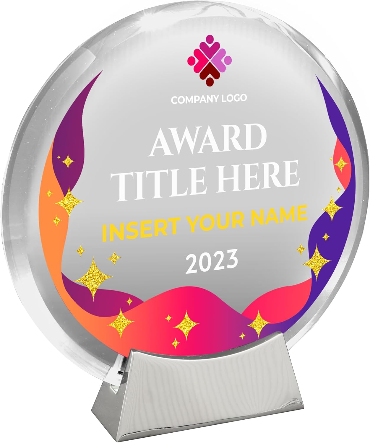 Personalized Round Platinum Glass Plaque, Personalized