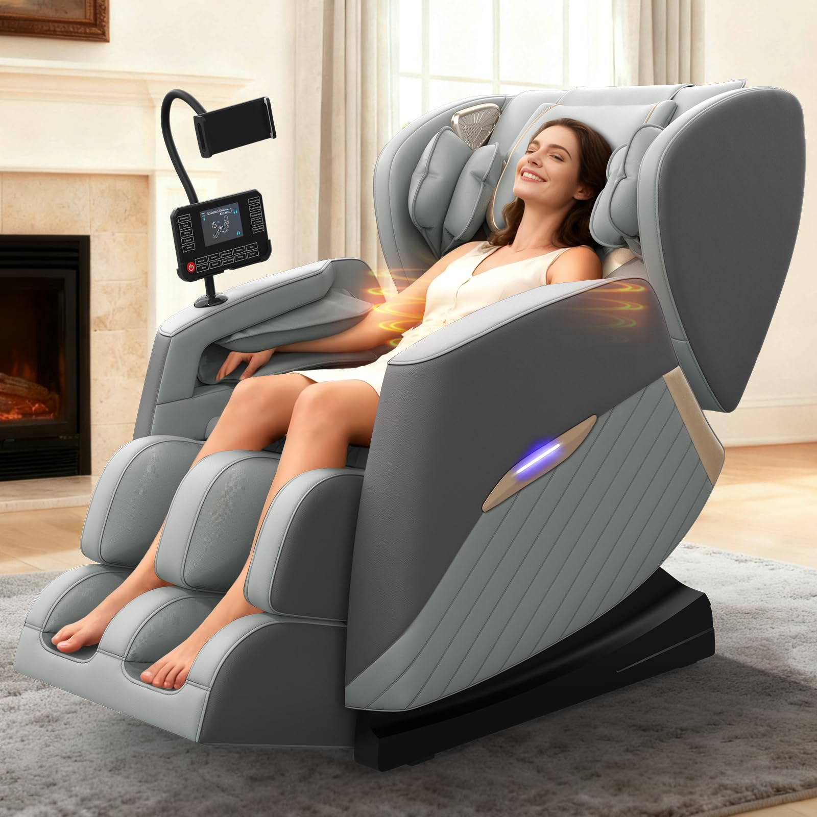 Poltrona massaggiante, modalità Zero Gravity, con 16 punti massaggio e 8 airbag, riscaldamento lombare, massaggio polpacci con rulli e airbag, altoparlante Bluetooth, telecomando touchscreen