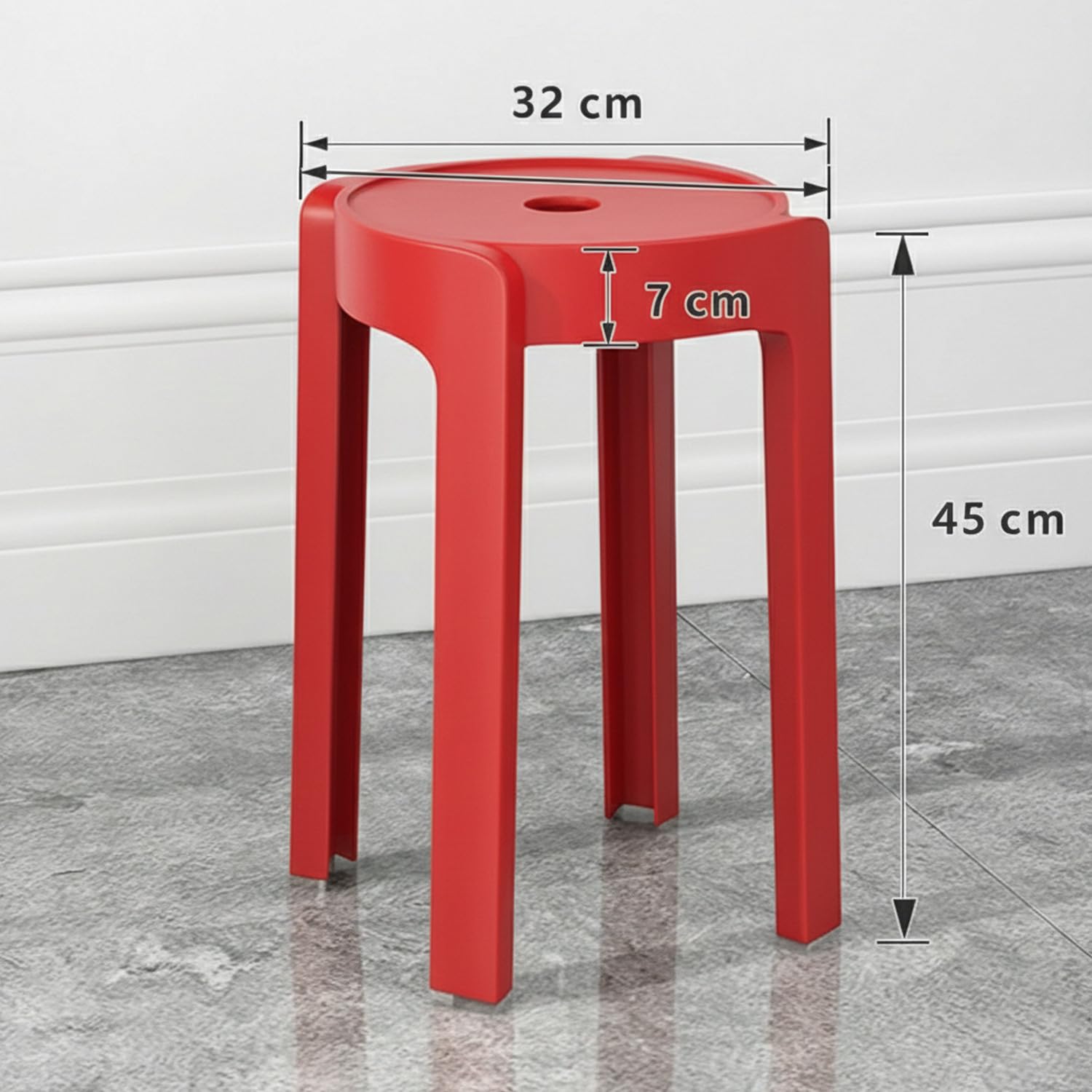 BM Home Tabourets Gigognes empilables en Plastique Rouge 4 Pièces