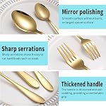 Cutlery Set 60 Pieces Service for 12, ReaNea Gold Flatware Set, Titanium Plating Cutlery Set Include Dinner Knives, Dinner Spoons, Dinner Forks, Salad Forks, Teaspoons, Dishwasher Safe