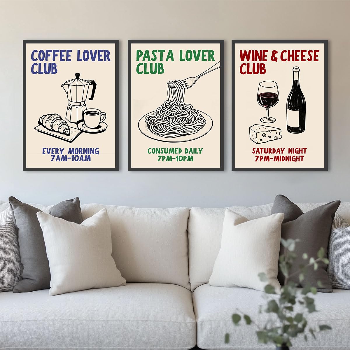 Retro-Lebensmitteldrucke, Spaghetti-Kaffee-Poster, trendige Küche, Wandkunst, Mokkakanne, Kaffee, Pasta-Liebhaber, Wein, Käse für Esszimmer, Bar, Café, Dekor (SKU6, 30 x 45 cm, schwarzer Fotorahmen)